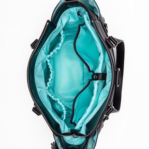 GEMINI CONVERTIBLE BACKPACK BLACK | AQUA LINING | SILVER HARDWARE - Picture 3 of 6